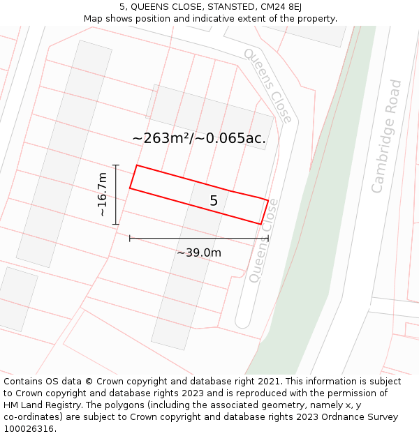 5, QUEENS CLOSE, STANSTED, CM24 8EJ: Plot and title map