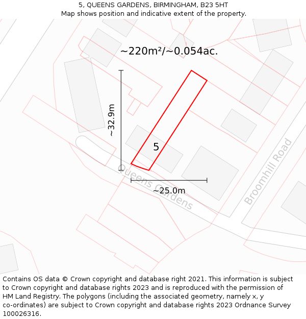 5, QUEENS GARDENS, BIRMINGHAM, B23 5HT: Plot and title map