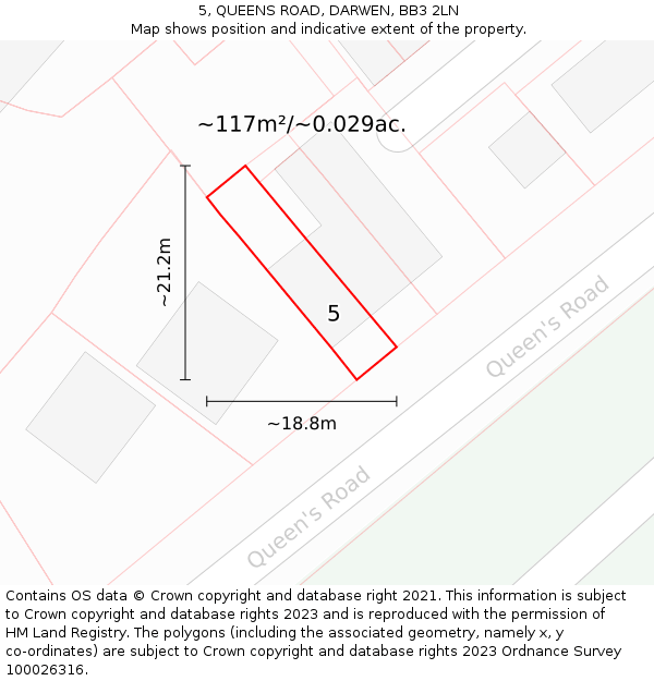 5, QUEENS ROAD, DARWEN, BB3 2LN: Plot and title map
