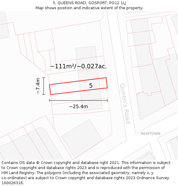 5, QUEENS ROAD, GOSPORT, PO12 1LJ: Plot and title map