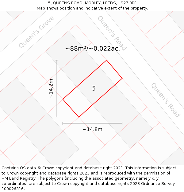 5, QUEENS ROAD, MORLEY, LEEDS, LS27 0PF: Plot and title map