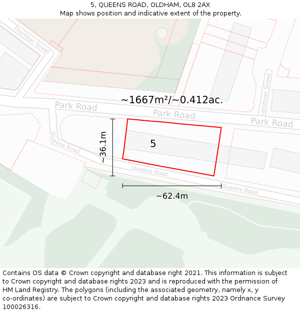 5, QUEENS ROAD, OLDHAM, OL8 2AX: Plot and title map