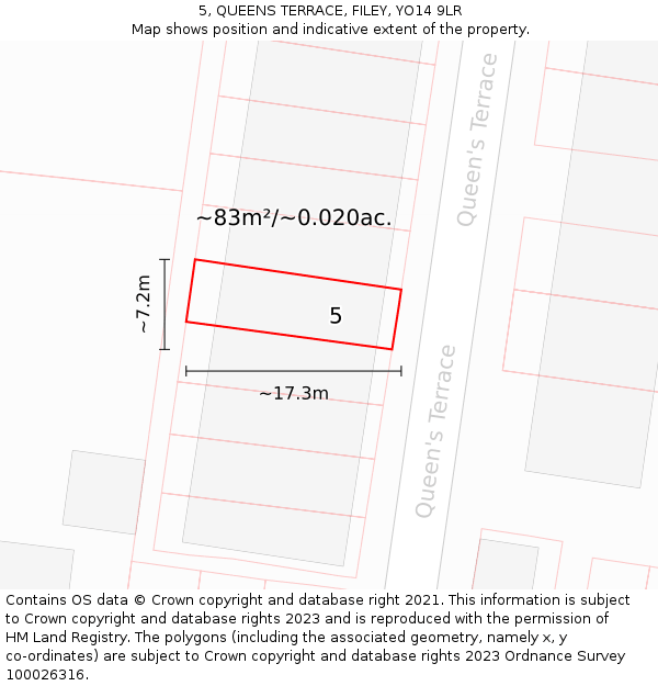5, QUEENS TERRACE, FILEY, YO14 9LR: Plot and title map
