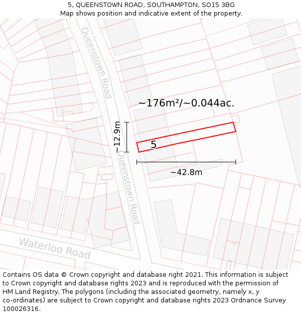5, QUEENSTOWN ROAD, SOUTHAMPTON, SO15 3BG: Plot and title map