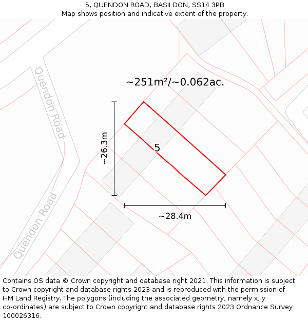 5, QUENDON ROAD, BASILDON, SS14 3PB: Plot and title map