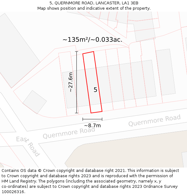 5, QUERNMORE ROAD, LANCASTER, LA1 3EB: Plot and title map