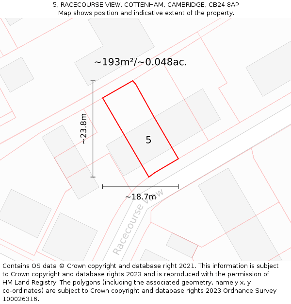 5, RACECOURSE VIEW, COTTENHAM, CAMBRIDGE, CB24 8AP: Plot and title map