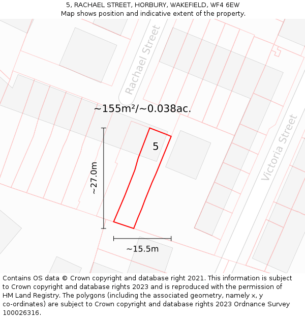 5, RACHAEL STREET, HORBURY, WAKEFIELD, WF4 6EW: Plot and title map