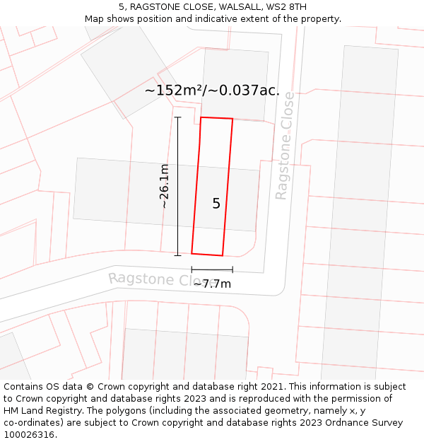 5, RAGSTONE CLOSE, WALSALL, WS2 8TH: Plot and title map
