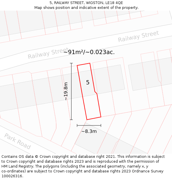 5, RAILWAY STREET, WIGSTON, LE18 4QE: Plot and title map