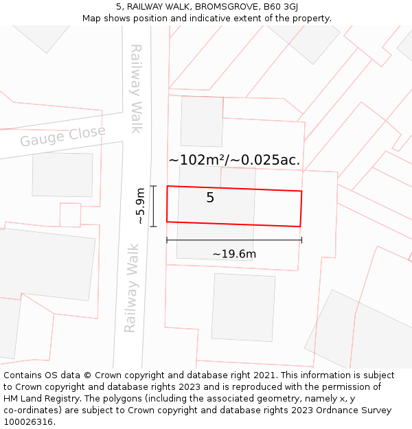 5, RAILWAY WALK, BROMSGROVE, B60 3GJ: Plot and title map