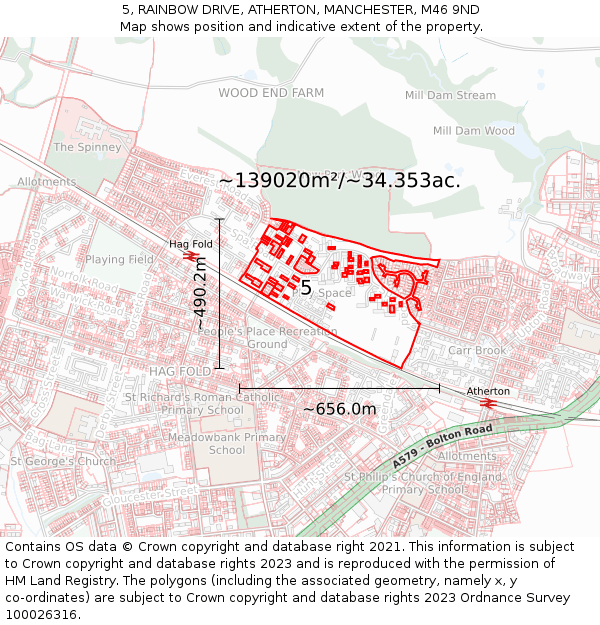 5, RAINBOW DRIVE, ATHERTON, MANCHESTER, M46 9ND: Plot and title map