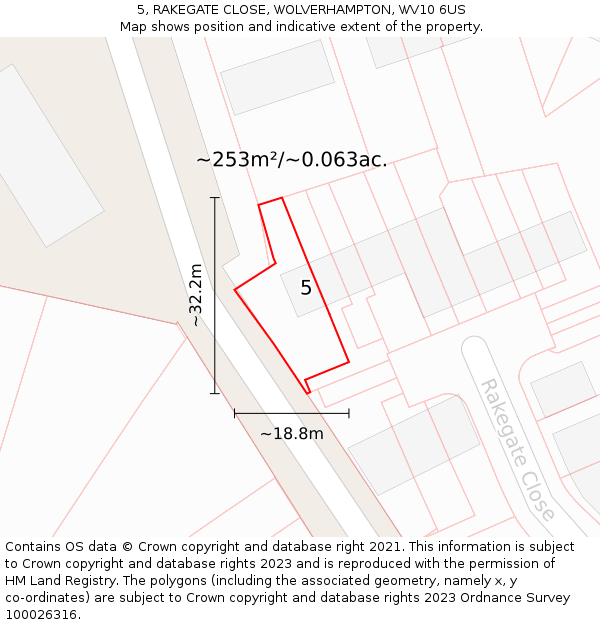 5, RAKEGATE CLOSE, WOLVERHAMPTON, WV10 6US: Plot and title map