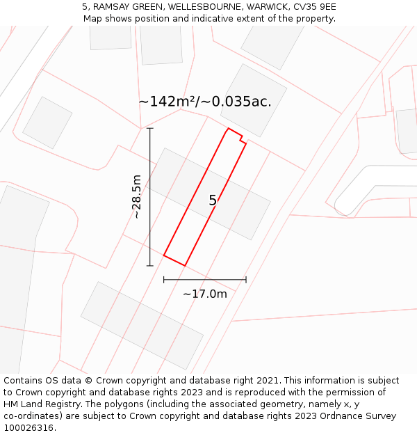 5, RAMSAY GREEN, WELLESBOURNE, WARWICK, CV35 9EE: Plot and title map