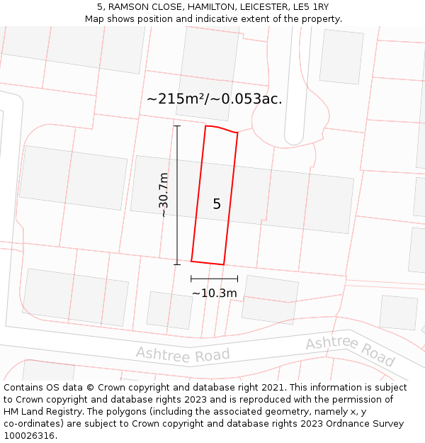 5, RAMSON CLOSE, HAMILTON, LEICESTER, LE5 1RY: Plot and title map
