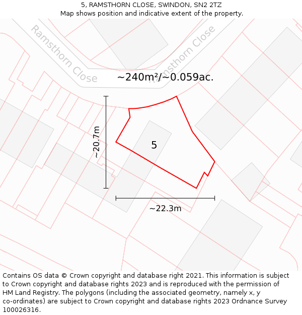 5, RAMSTHORN CLOSE, SWINDON, SN2 2TZ: Plot and title map
