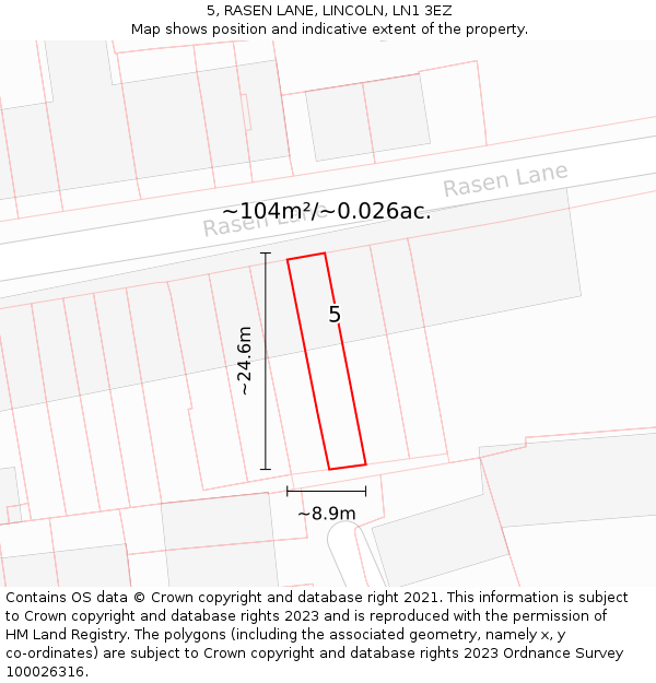 5, RASEN LANE, LINCOLN, LN1 3EZ: Plot and title map