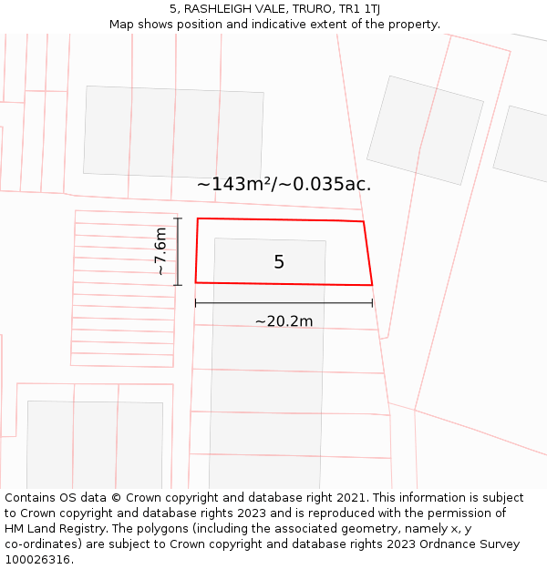 5, RASHLEIGH VALE, TRURO, TR1 1TJ: Plot and title map
