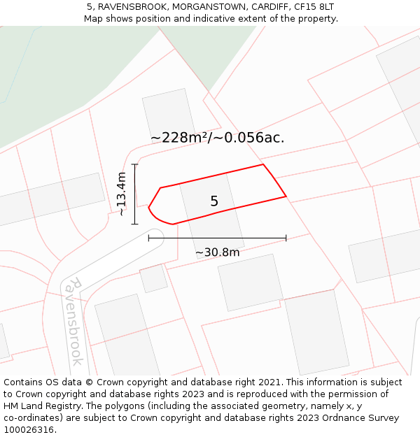 5, RAVENSBROOK, MORGANSTOWN, CARDIFF, CF15 8LT: Plot and title map
