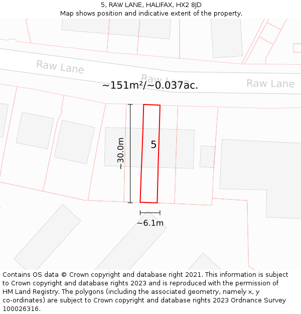 5, RAW LANE, HALIFAX, HX2 8JD: Plot and title map