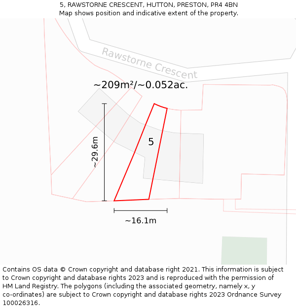 5, RAWSTORNE CRESCENT, HUTTON, PRESTON, PR4 4BN: Plot and title map