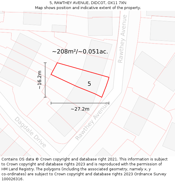 5, RAWTHEY AVENUE, DIDCOT, OX11 7XN: Plot and title map