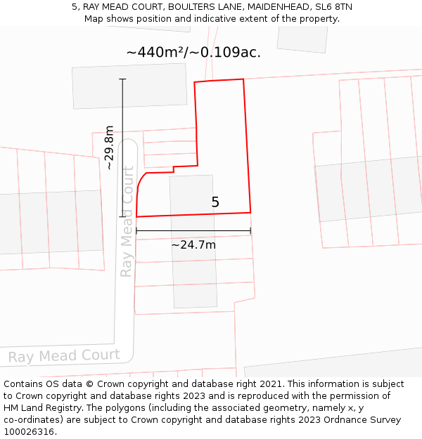5, RAY MEAD COURT, BOULTERS LANE, MAIDENHEAD, SL6 8TN: Plot and title map
