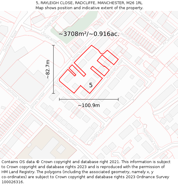 5, RAYLEIGH CLOSE, RADCLIFFE, MANCHESTER, M26 1RL: Plot and title map