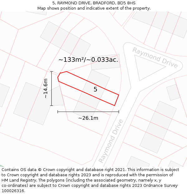 5, RAYMOND DRIVE, BRADFORD, BD5 8HS: Plot and title map