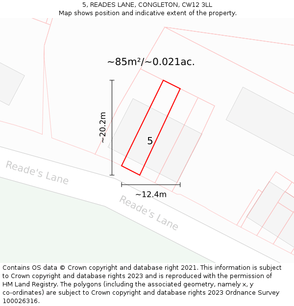 5, READES LANE, CONGLETON, CW12 3LL: Plot and title map