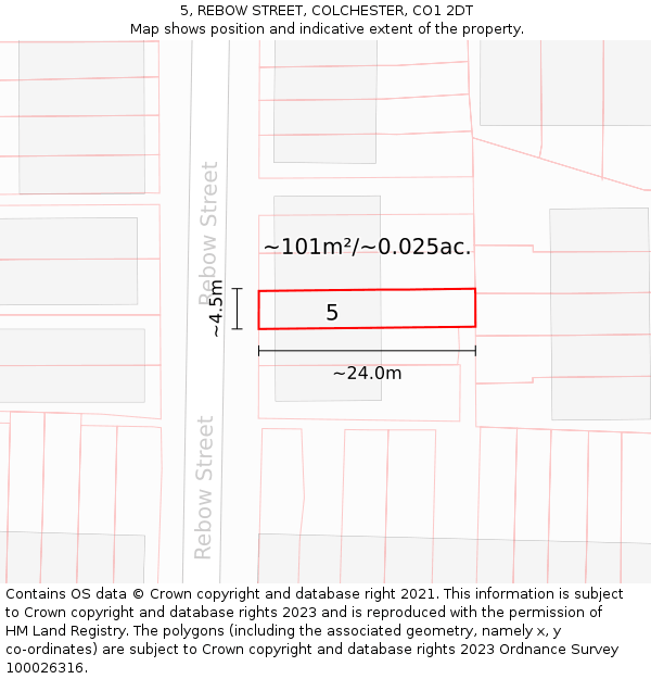 5, REBOW STREET, COLCHESTER, CO1 2DT: Plot and title map