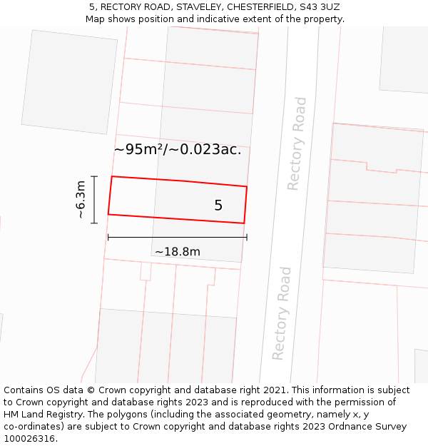 5, RECTORY ROAD, STAVELEY, CHESTERFIELD, S43 3UZ: Plot and title map