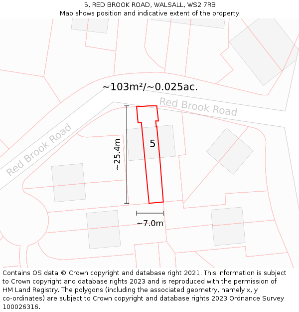 5, RED BROOK ROAD, WALSALL, WS2 7RB: Plot and title map
