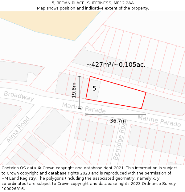 5, REDAN PLACE, SHEERNESS, ME12 2AA: Plot and title map