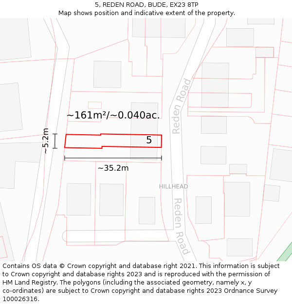 5, REDEN ROAD, BUDE, EX23 8TP: Plot and title map