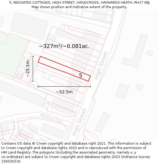 5, REDGATES COTTAGES, HIGH STREET, HANDCROSS, HAYWARDS HEATH, RH17 6BJ: Plot and title map