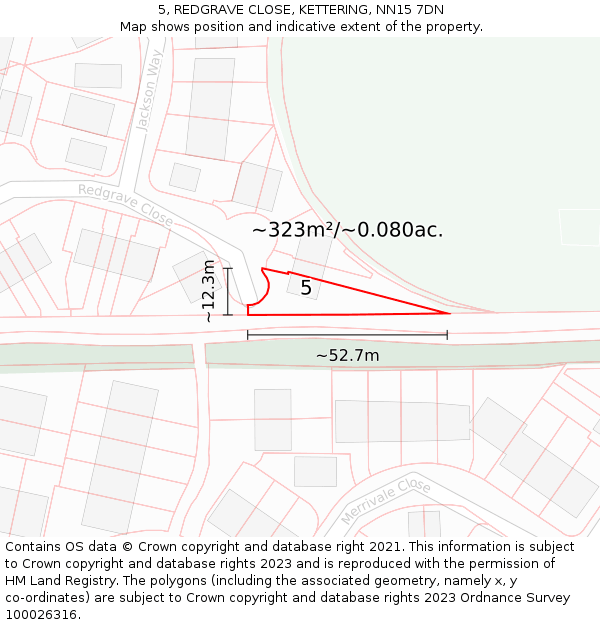 5, REDGRAVE CLOSE, KETTERING, NN15 7DN: Plot and title map
