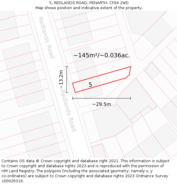 5, REDLANDS ROAD, PENARTH, CF64 2WD: Plot and title map
