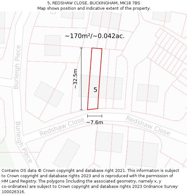 5, REDSHAW CLOSE, BUCKINGHAM, MK18 7BS: Plot and title map