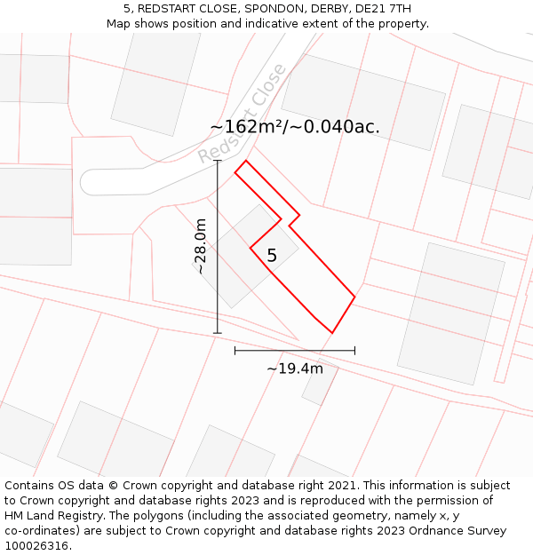 5, REDSTART CLOSE, SPONDON, DERBY, DE21 7TH: Plot and title map