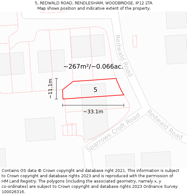 5, REDWALD ROAD, RENDLESHAM, WOODBRIDGE, IP12 2TA: Plot and title map