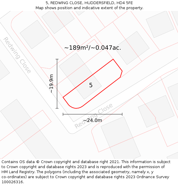 5, REDWING CLOSE, HUDDERSFIELD, HD4 5FE: Plot and title map