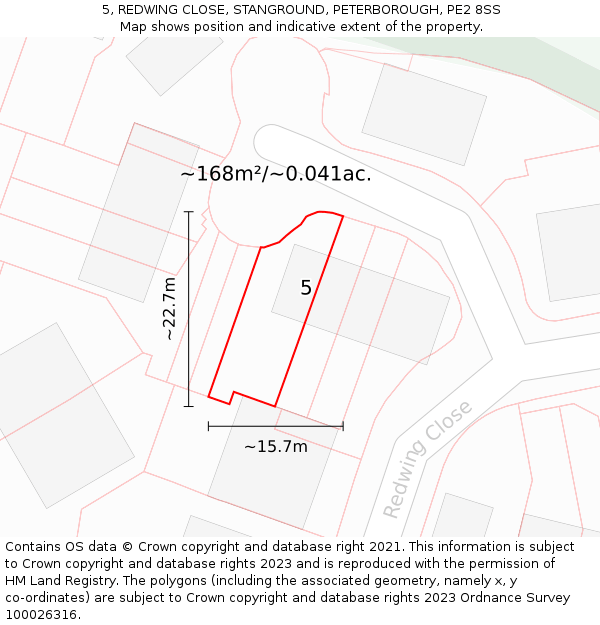 5, REDWING CLOSE, STANGROUND, PETERBOROUGH, PE2 8SS: Plot and title map
