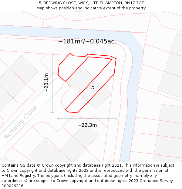 5, REDWING CLOSE, WICK, LITTLEHAMPTON, BN17 7GT: Plot and title map