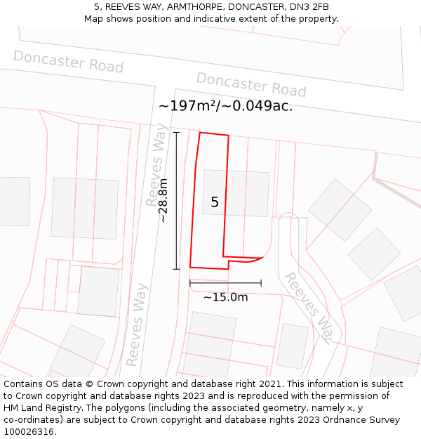 5, REEVES WAY, ARMTHORPE, DONCASTER, DN3 2FB: Plot and title map