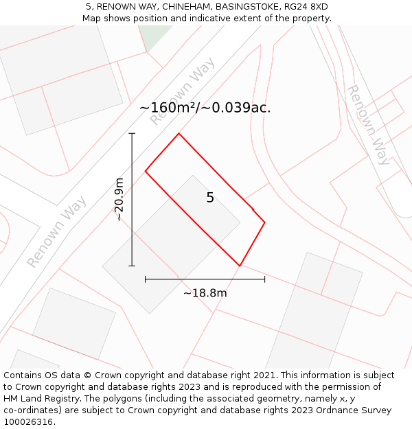 5, RENOWN WAY, CHINEHAM, BASINGSTOKE, RG24 8XD: Plot and title map