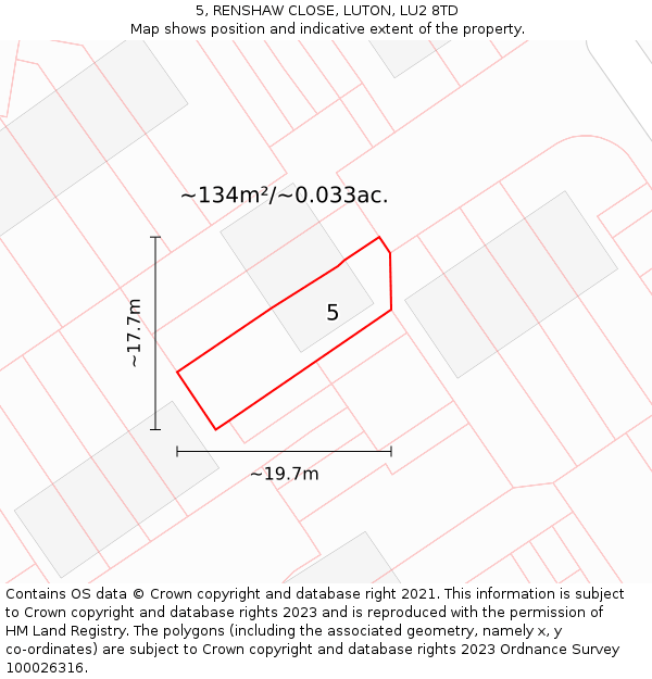 5, RENSHAW CLOSE, LUTON, LU2 8TD: Plot and title map