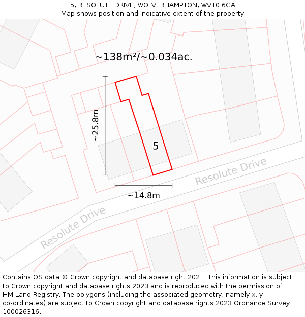 5, RESOLUTE DRIVE, WOLVERHAMPTON, WV10 6GA: Plot and title map