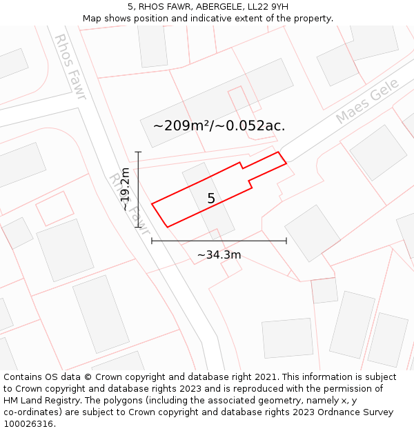 5, RHOS FAWR, ABERGELE, LL22 9YH: Plot and title map