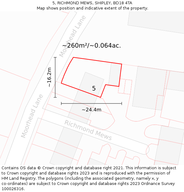 5, RICHMOND MEWS, SHIPLEY, BD18 4TA: Plot and title map